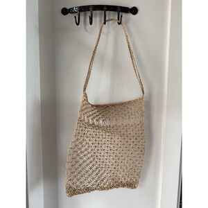 VTG Woven Crochet Net Macrame Jute Natural Tote Bag Boho Cottage Beach